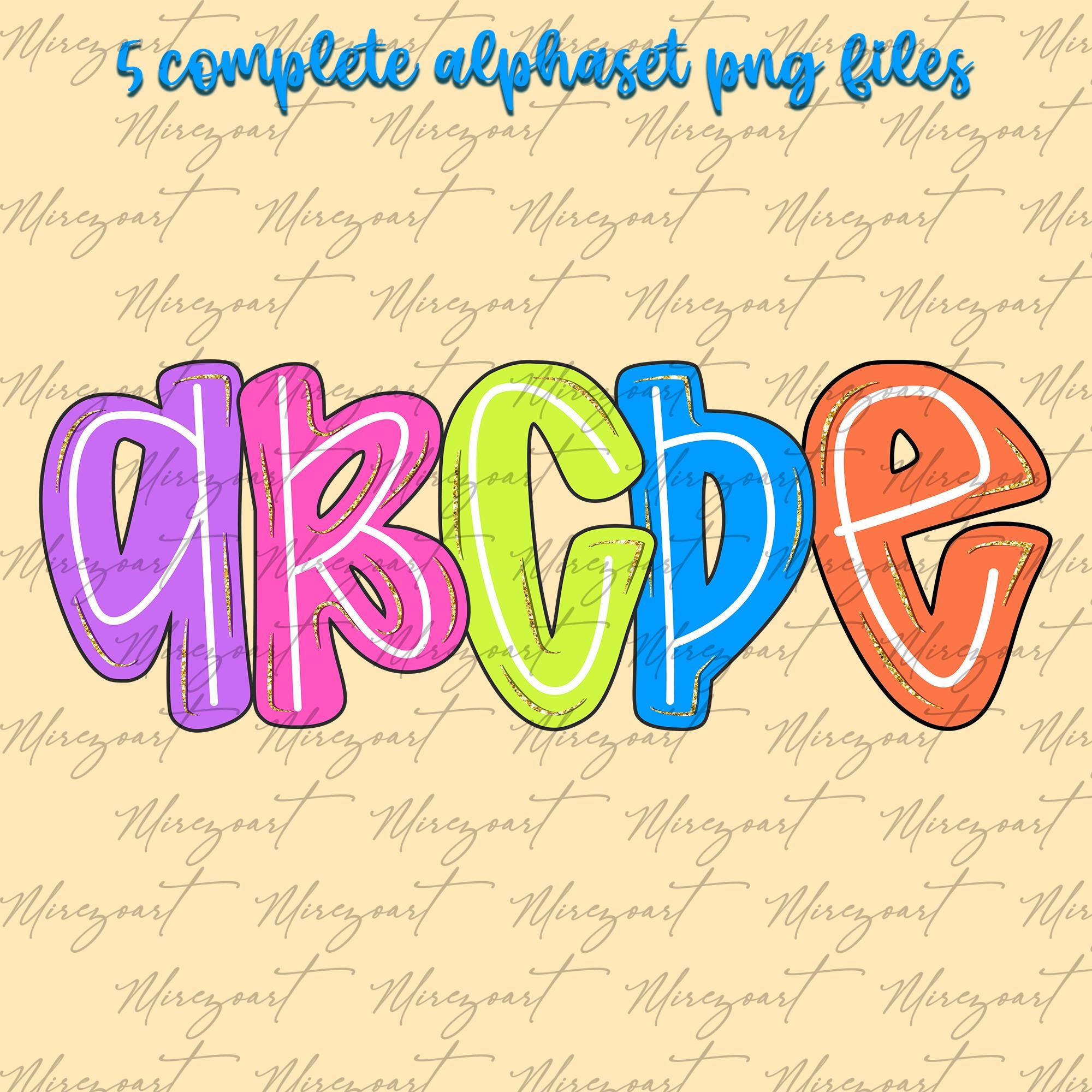 Preppy Neon Alphabet PNG Bundle Cute School Letters Numbers Clipart Set ...