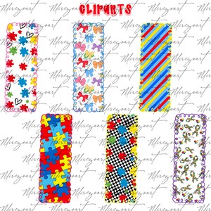 May include: A selection of colourful clip art designs. The designs feature puzzle pieces, bows, stripes, and chequered patterns. The word "CLIPARTS" is written in red at the top. The designs have decorative borders.