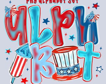 4th of July PNG Alphabet Bundle Patriotic USA Letters Numbers Clipart Set Independence Day Sublimation Cricut Design