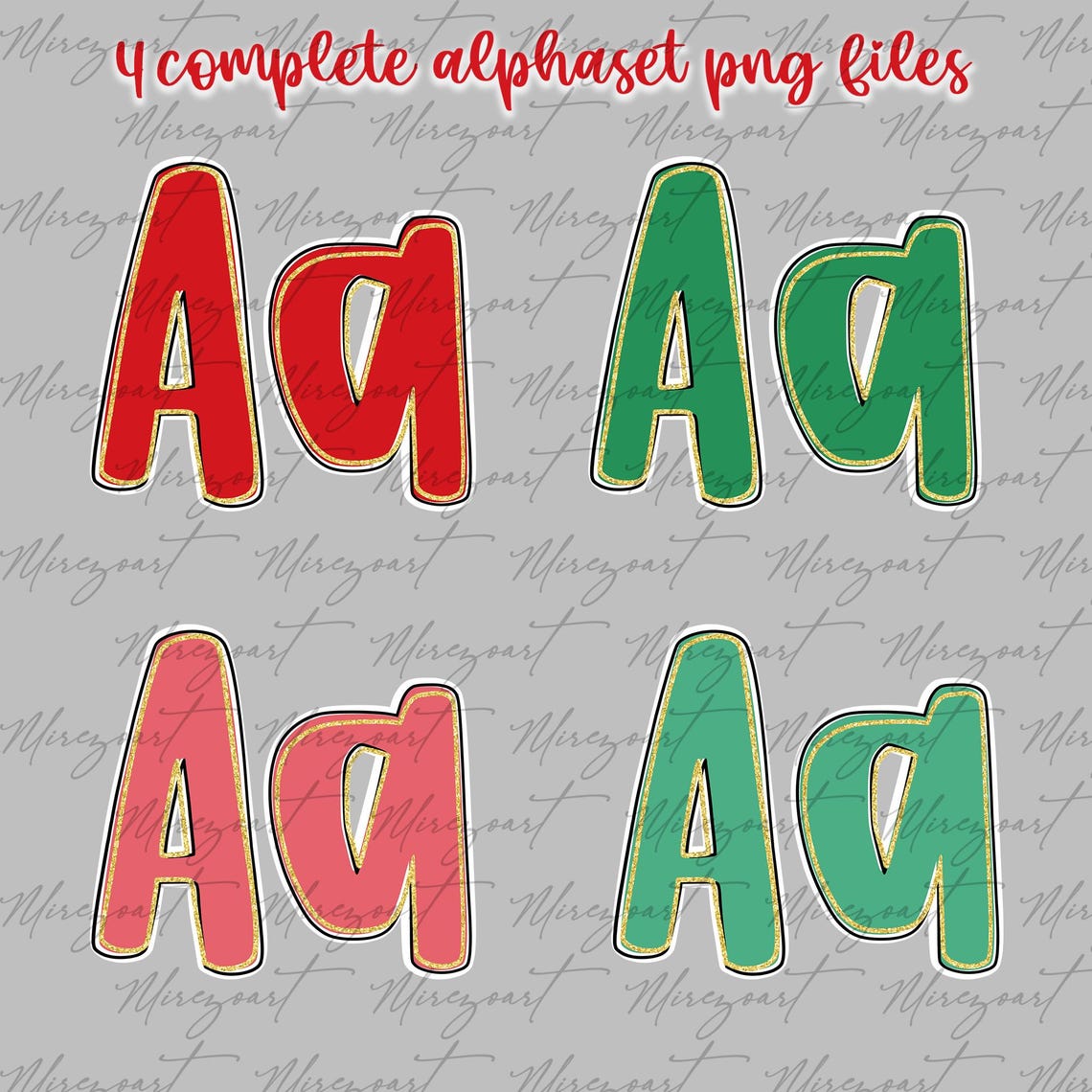 Coquette Christmas Alphabet PNG Font Set – Red, Green & Pink Holiday ...