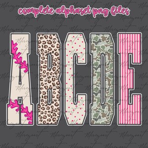 Retro Baseball Alphabet PNG Bundle Preppy Sport Letters Numbers Clipart Set for Sublimation Cricut Game Day Shirts Team Mom Designs image 2