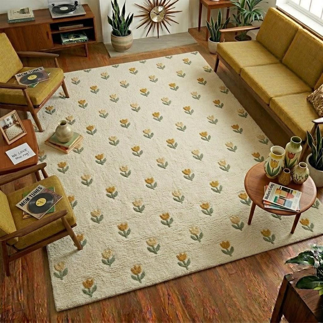 Mid Century Modern Tulip Rug - Hand Tufted Wool Floral Area Rug for ...