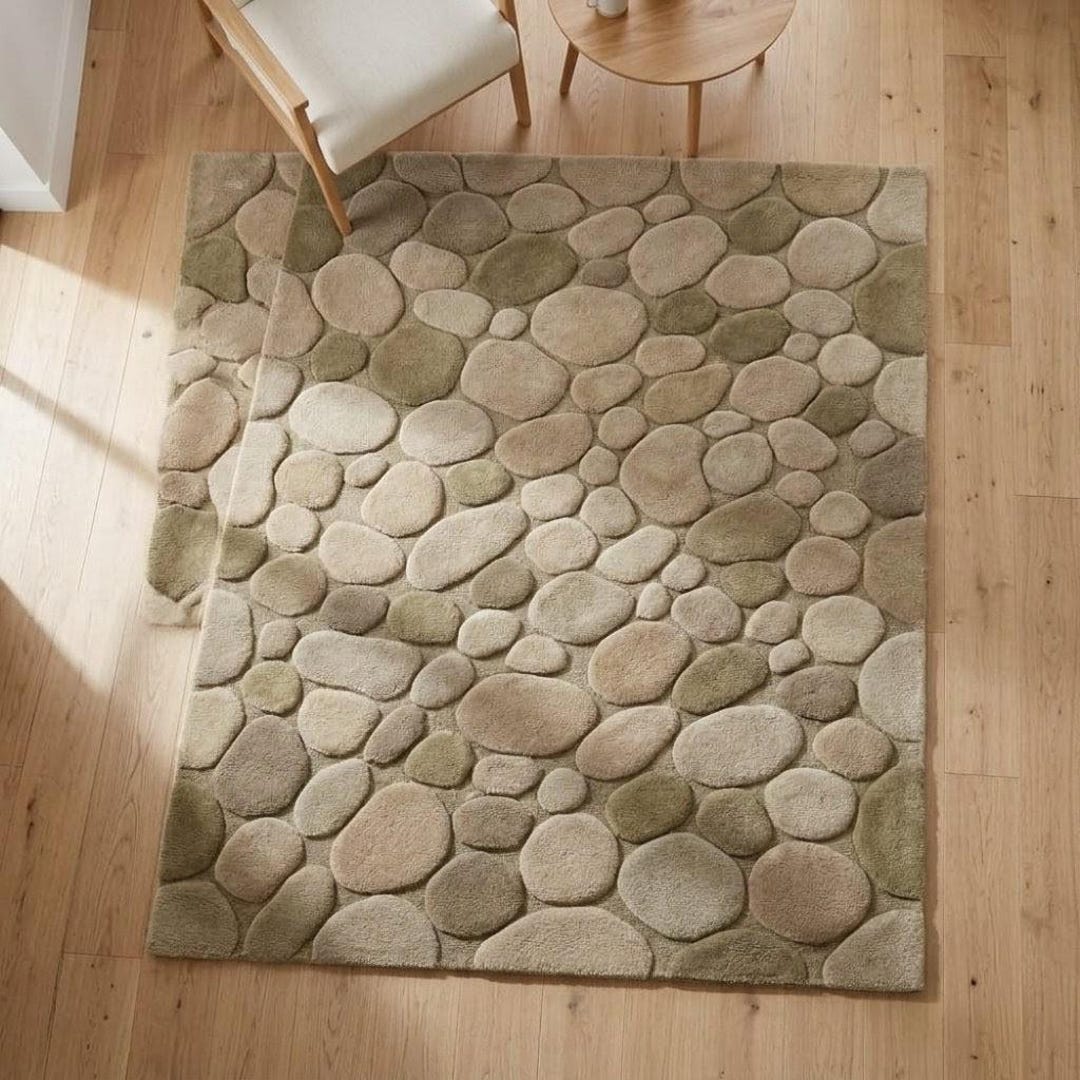3D Pebble Wool Rug, Hand Tufted Moss Green Stone Area Rug, Modern ...