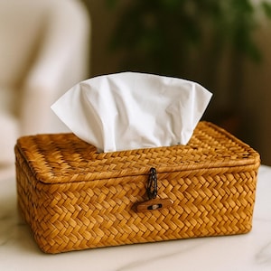 Handmade Rattan Tissue Box – Woven Tissue Holder for Bathroom, Home, Office, Hotel Décor – Rustic Natural Home Accessory, Gift for Her