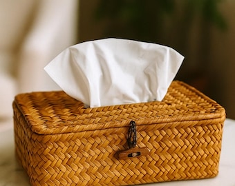Handmade Rattan Tissue Box – Woven Tissue Holder for Bathroom, Home, Office, Hotel Décor – Rustic Natural Home Accessory, Gift for Her