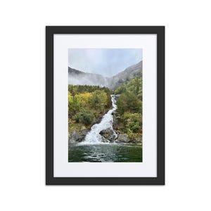 Powerful Norway Waterfall Print, Fjord Sea Level Cascade, Nordic Nature Photography, Minimalist Wall Art