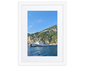 Capri Yacht Print, Faraglioni Rocks Photography, Italian Riviera Nautical Wall Art, Luxury Travel Decor