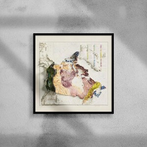 Affiche de carte topographique du Canada | Impression sur papier photo haute résolution | Effet visuel 3D | Avec ou sans cadre | Décoration murale montagne
