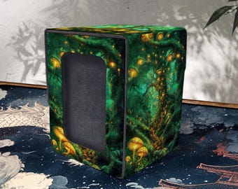 MTG Deck Box with Commander Display, 100+ Sleeved Card Storage, Leather, Mushroom Forest