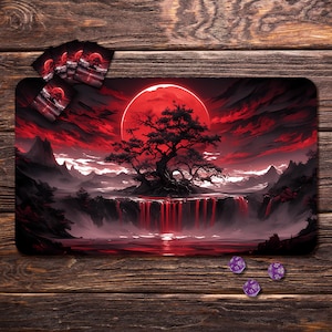MTG Playmat, 24&quot;X14&quot; Blood Moon Tree Themed TCG Playmat, Board Game Mat for Tcg, Gamer Gift, DND Accessory