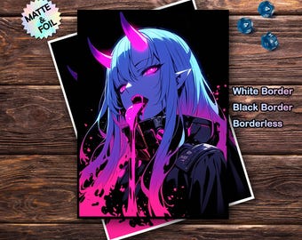 Mtg Card Sleeves, Neon Anime Girl Tcg Sleeves, Gifts for Gamers, Matte/Foil