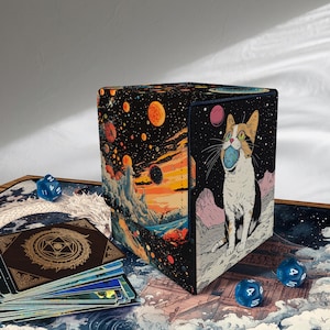 Mtg/Tcg Deck Box - Planet Cat ,170+ Storage Collectable Deck Box, Custom Leather Deck Boxes for TCG, EDH, Commander, Mtg Accessories