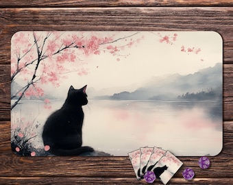 MTGプレイマット 猫、かわいい紫色のTCGプレイマット、ゾーン付きMTG