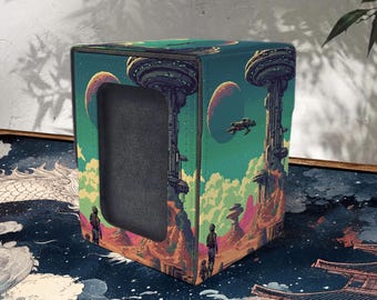 MTG Deck Box with Commander Display, Leather, 100+ Sleeved Card Storage, Fantasy World Style