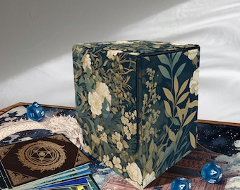 MTG Deck Box - Forest Flower Style, PU Leather, 100 + Sleeved Cards, Removable Divider