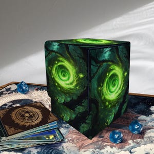 Caixa para baralho de Mtg, comporta mais de 100 cards EDH com capa, caixas de baralho de couro personalizadas para TCG, EDH, Commander, tema Forest Vortex, acessórios para Mtg