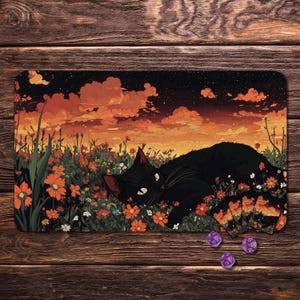 MTG Playmat with Zones, Board Game Mat for TCG, Japanese Cat-24&quot;x14&quot;, MTG Gift, Tabletop Accessories, Trading Card Games