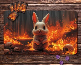 Tapete de juego para MTG - Tema de Conejo Calavera, 24" x 14" y 31" x 15.5", con opciones de zonas y costuras