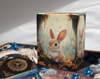 MTG Commander Deck Box - Forest Bunny Style, PU Leather, 100 + Sleeved Cards, Removable Divider