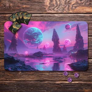 MTG Playmat, 24&quot;X14&quot; Neon Planet Themed TCG Playmat, Board Game Mat for Tcg, Gamer Gift, DND Accessory