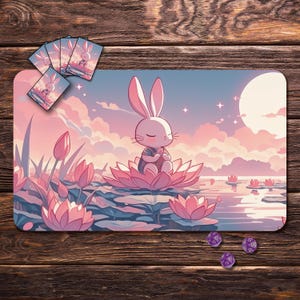 MTG Playmat with Zones, Board Game Mat for TCG, Lotus Rabbit - 24&quot;x14&quot;, MTG Gift, Tabletop Accessories, Trading Card Games