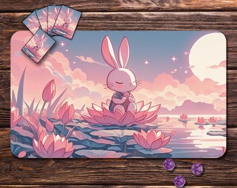 Lotus Rabbit - Playmat for MTG, 24"x14" and  31"x15.5", Zones & Seam Options