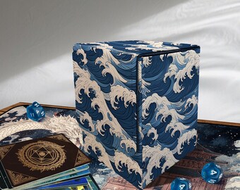 TCG Deck Box - Floating World Waves Style, PU Leather, 100 + Sleeved Cards, Removable Divider