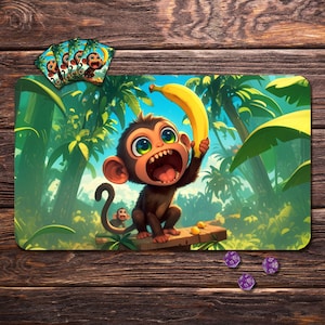 MTG Playmat with Zones, Board Game Mat for TCG, Banana Monkey-24&quot;x14&quot;, MTG Gift, Tabletop Accessories, Trading Card Games