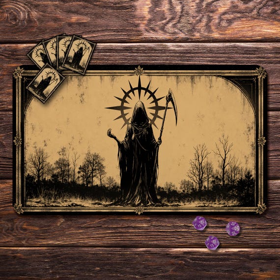 MTG Playmat - Gothic Reaper, 24"x14" and  31"x15.5" TCG Playmat, Zones & Seam Options