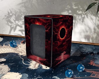 MTG Deck Box with Commander Display, Leather, 100+ Sleeved Card Storage, Blood Eclipse Style