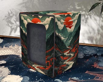MTG Deck Box with Commander Display, Leather, 100+ Sleeved Card Storage, Sunset Style