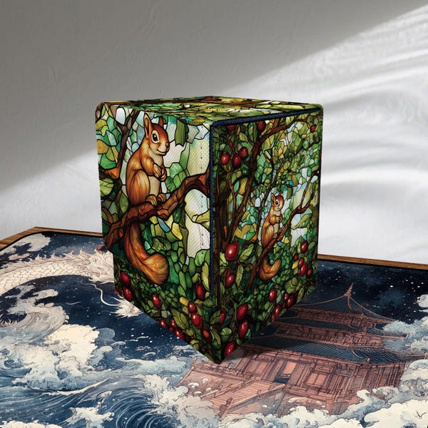 MTG Deck Box - Squirrel Commander Style, PU Leather, 100 + Sleeved Cards, Gift for Gamers