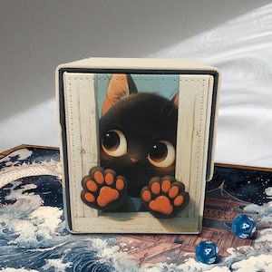 Mtg Deck Box with Window - Cute Cat, Holds 100+ Sleeved EDH Cards, Custom Leather Deck Boxes for TCG, EDH, Commander, Mtg Accessories