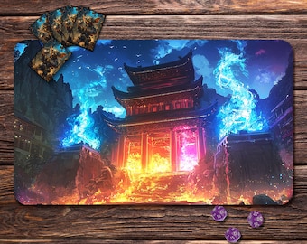 Playmat for MTG - Temple Theme, 24"x14" and 31"x15.5", Zones & Seam Options