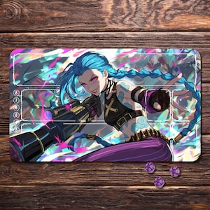 Riftbound Playmat Jinx, TCG Game Mat 24&quot;x14&quot; and 31&quot;x15.5&quot;, Zones & Seam Options