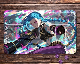 Riftbound Playmat Jinx, TCG Game Mat 24"x14" and 31"x15.5", Zones & Seam Options