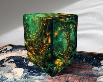 MTG Deck Box - Mushroom Forest Style, 100 + Sleeved Cards, PU Leather, Trading Card Storage