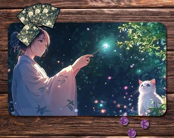 MTGプレイマット 猫、かわいい紫色のTCGプレイマット、ゾーン付きMTG
