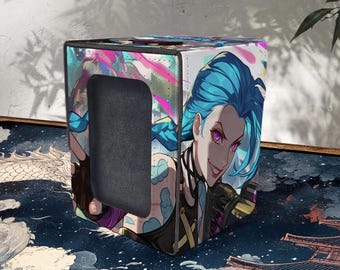 Riftbound Deck box with Window Display, 100+ Sleeved Card Storage, Neon Oracle Girl