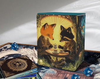 Mtg Deck Box - Raccoon and Fox, 100+ Sleeved Card Storage, PU Leather, Removable Divider
