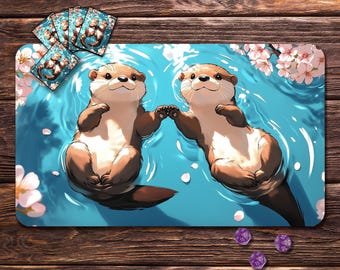 MTG Playmat - Cherry Blossom Otter, 24"x14" and  31"x15.5", Zones & Seam Options