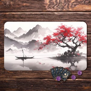 MTG Playmat with Zones, Board Game Mat for TCG, Cherry blossoms-24&quot;x14&quot;, MTG Gift, Tabletop Accessories, Trading Card Games
