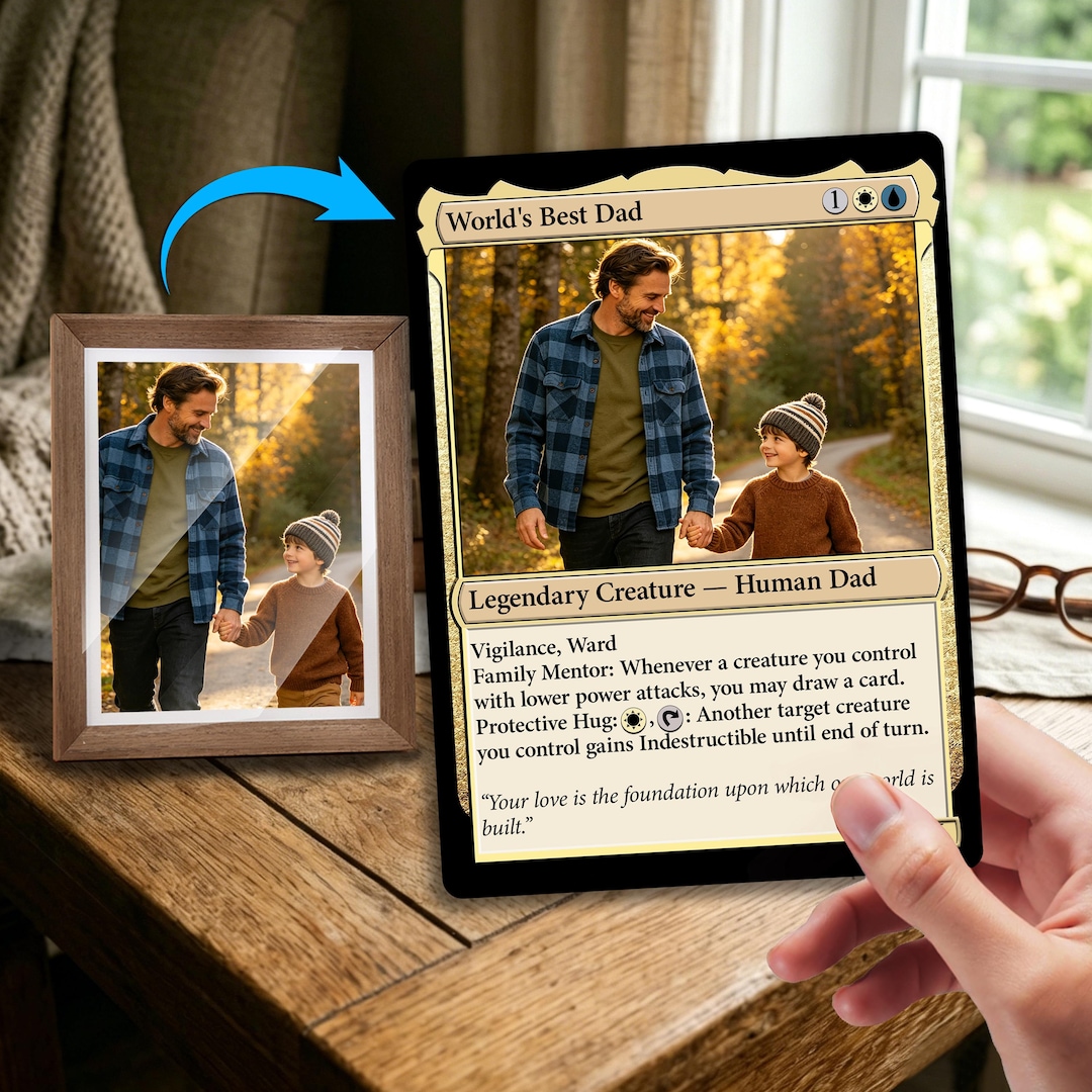 father's day mtg card magic token InfiniTokens Dry Erase Cards Is your dad a Wizard of Wisdom Custom MTG Style Cards, Personalized