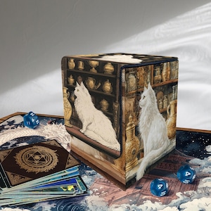 Mtg Deck Box, Holds 100+ Sleeved EDH Cards, Custom Leather Deck Boxes for TCG, EDH, Commander, Classical Cat Theme, Mtg Accessories