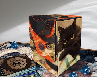 Mtg Deck Box - Magic Black Cat, 100+ Sleeved Card Storage, PU
