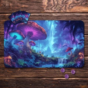 MTG Playmat with Zones, Board Game Mat for TCG, Fantasy Fungus Farm - 24&quot;x14&quot;, MTG Gift, Tabletop Accessories, Trading Card Games