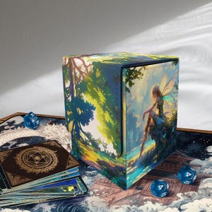 Mtg Deck Box - Forest Sprit, Holds 100+ Sleeved EDH Cards, Custom Leather Deck Boxes for TCG, EDH, Commander, Mtg Accessories