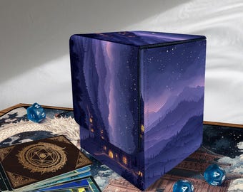 Tcg Deck Box - Moonlit Valley Style, PU-Leder, 100 + Sleeved Cards, herausnehmbarer Teiler