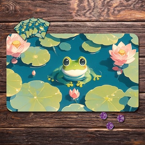 MTG Playmat with Zones, Board Game Mat for TCG, Cute Frog - 24&quot;x14&quot;, MTG Gift, Tabletop Accessories, Trading Card Games
