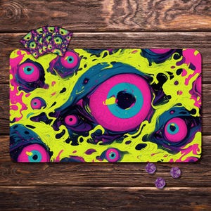 MTG Playmat with Zones, Board Game Mat for TCG, Horror Eyeball - 24&quot;x14&quot;, MTG Gift, Tabletop Accessories, Trading Card Games